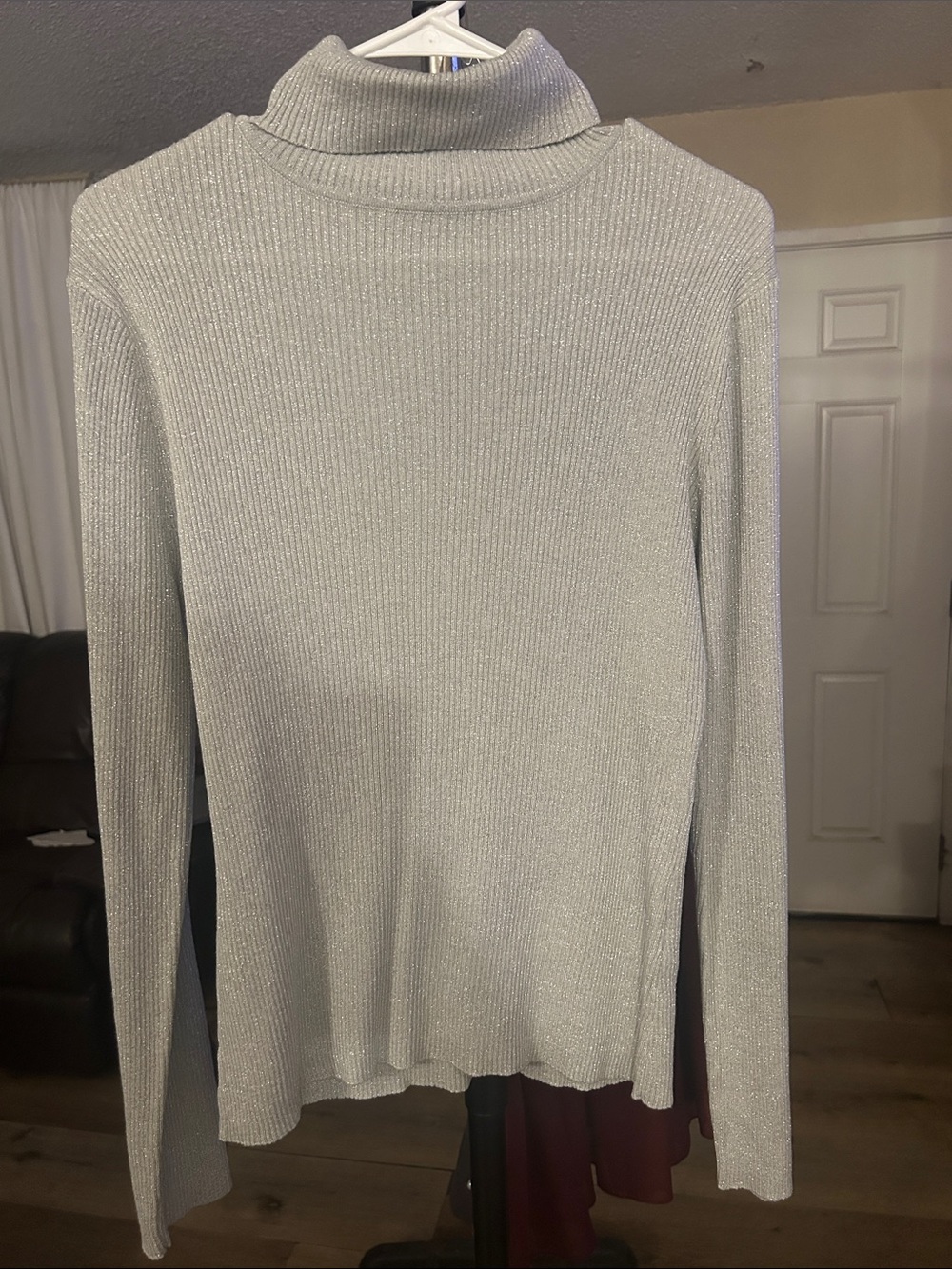 Carolyn Taylor Sparkle Silver Ribbed Turtleneck